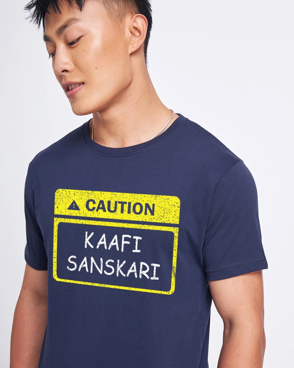 Men's Navy Blue Kaafi Sanskari Typography T-shirt