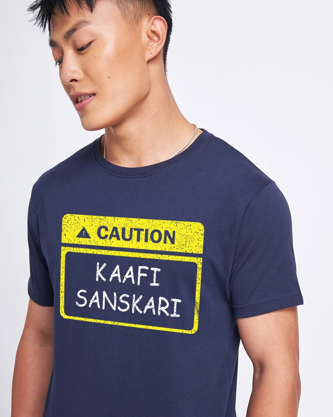 Men's Navy Blue Kaafi Sanskari Typography T-shirt